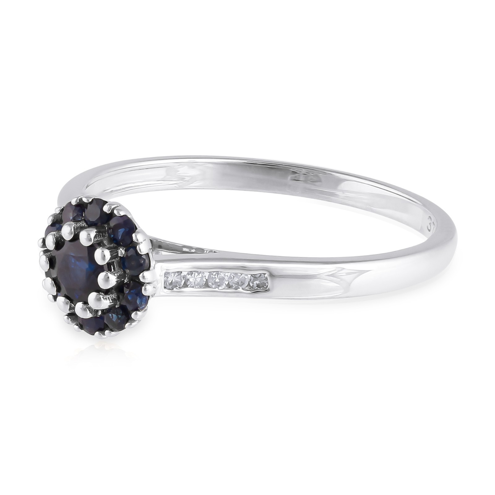 0.46 CT Blue Sapphire Cluster Diamond Channel Shoulder Ring 925 Sterling Silver