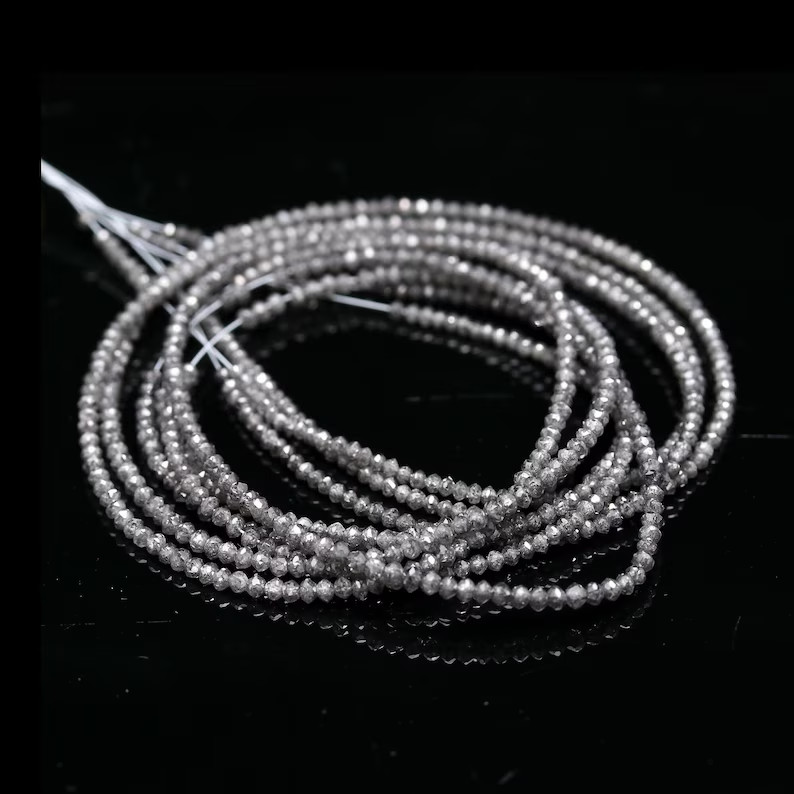Gray Diamond Rondelle Beads | Faceted 15″ Strand, Jewelry Making