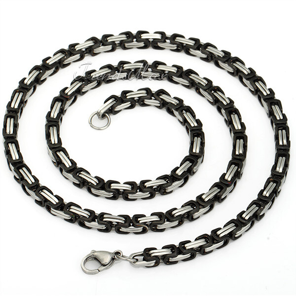 5mm Men’s Black Silver Byzantine Necklace Chian Stainless Steel Jewelry 18-30″