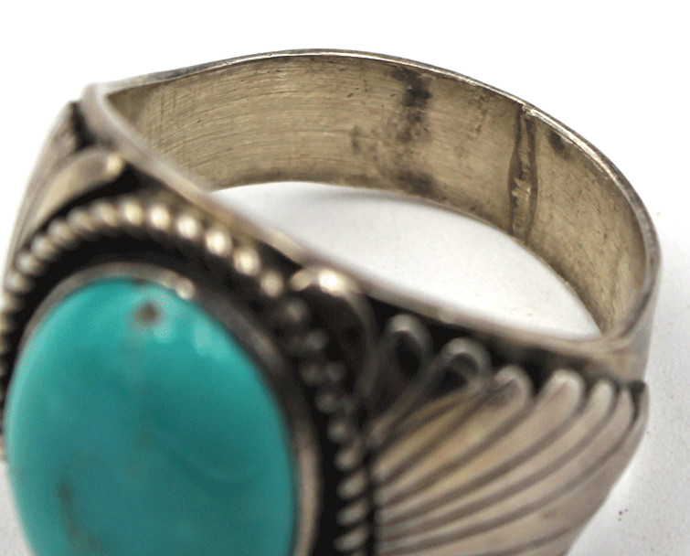 Native American Sterling Silver & Turquoise Signed M BIG Heavy Ring 14.9g Sz 12