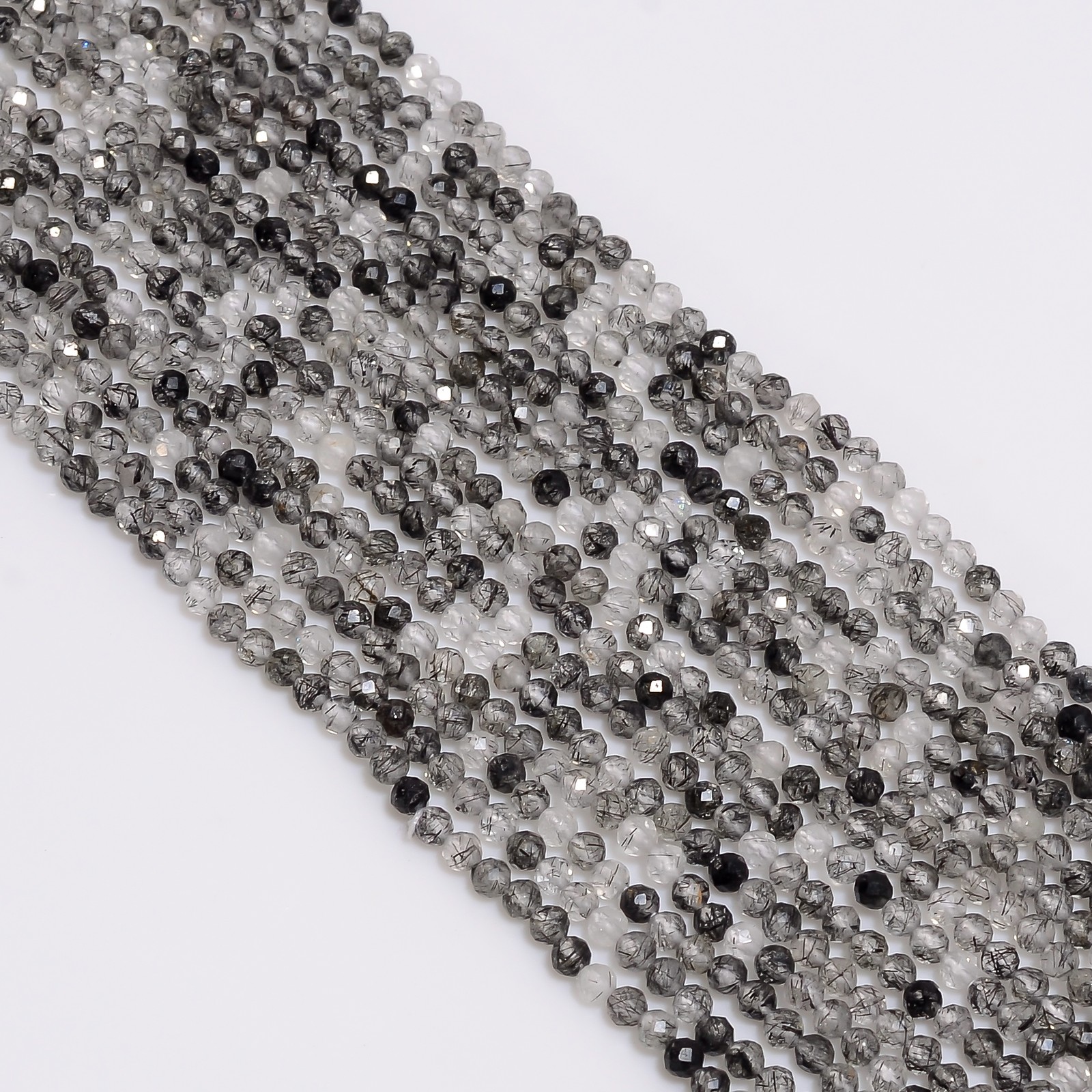 Black Rutile Quartz Gemstone Round Micro Faceted Beads 2.5-3 mm Strand 12.5″ 192