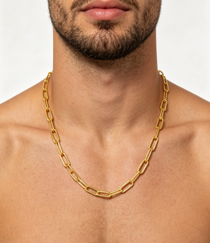18k Yellow Gold 7mm Paperclip Chain Dainty Link Necklace Womens Mens 22″- 28″