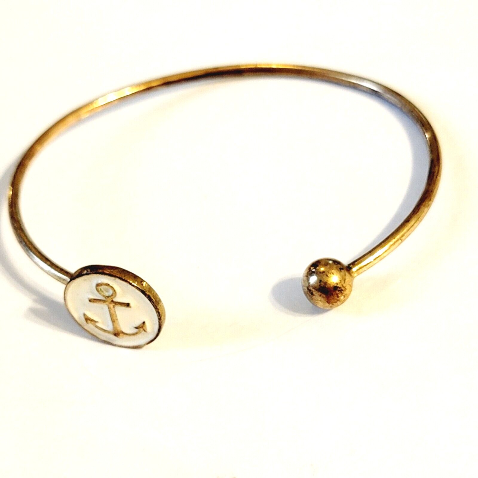 Nautical Anchor Cuff Bracelet, Enamel, Gold-tone Metal Retro Vintage Jewelry cfb