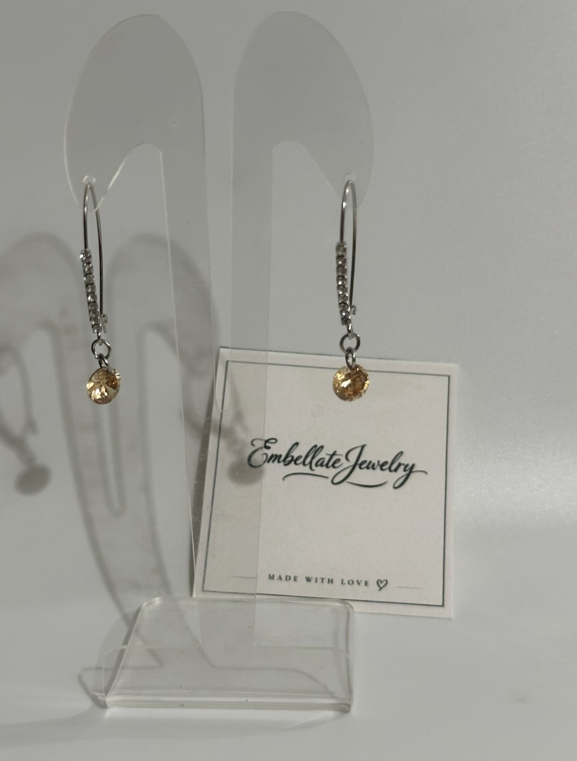 Crystal Luxury Honey Drop Hoop Earrings, Minimalist Embellate Silver Jewelry