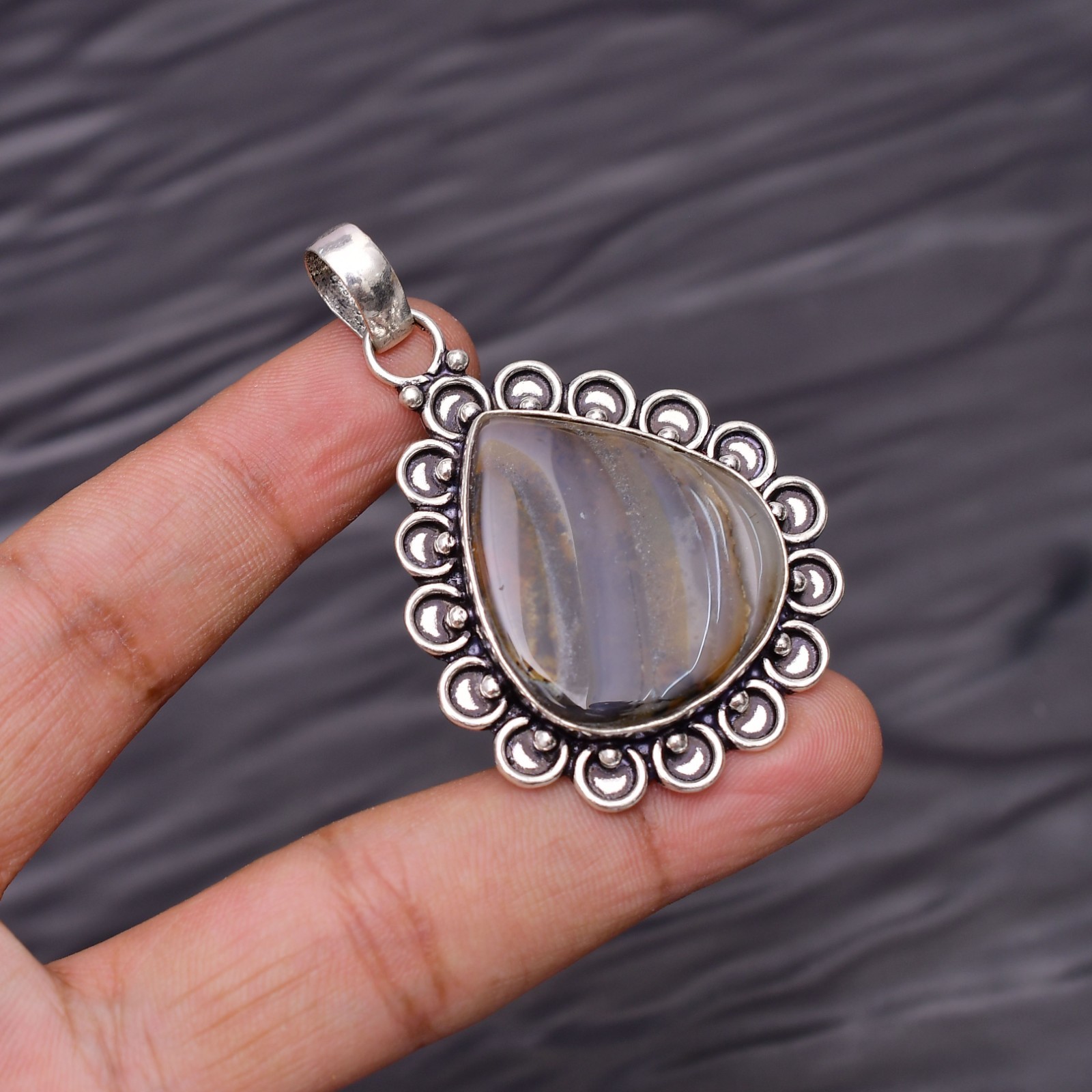 Montana Agate Gemstone 925 Sterling Silver Jewelry Pendant 2.08″