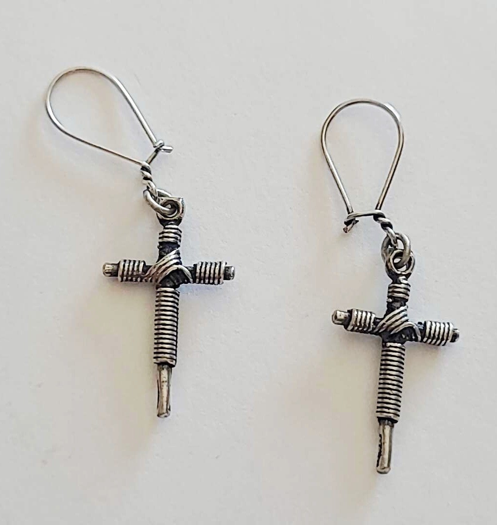 Vintage Handmade Entwined Cross Earrings 925 Sterling Silver, Imported, US SHIP