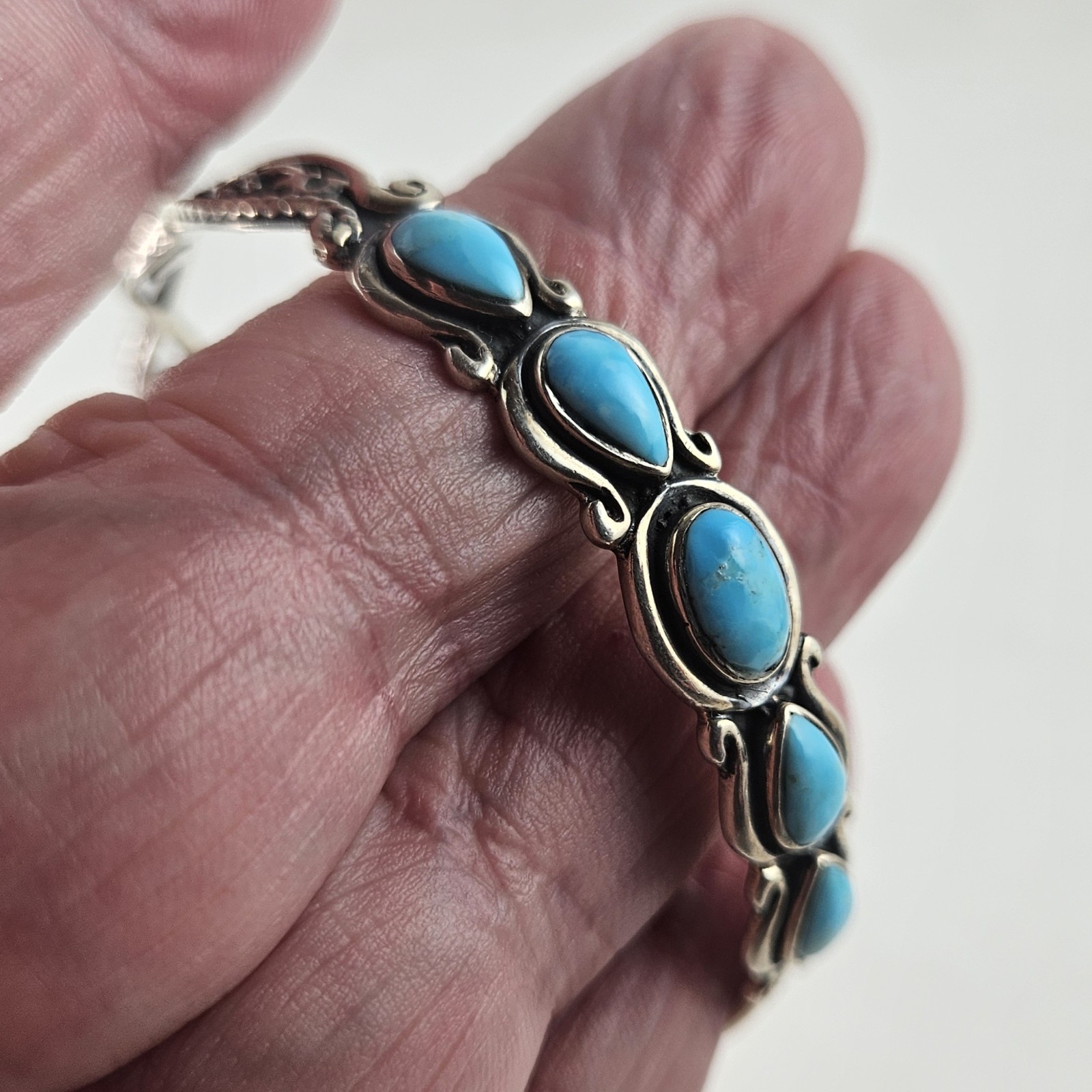 Sterling Silver Philippines Cuff Bracelet Blue Turquoise 12.9g [8815]