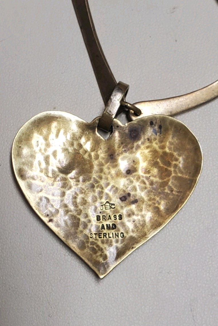 JEEP COLLINS Artisan VINTAGE Brass/925 DOVE/HEART PENDANT Handwrought NECKLACE