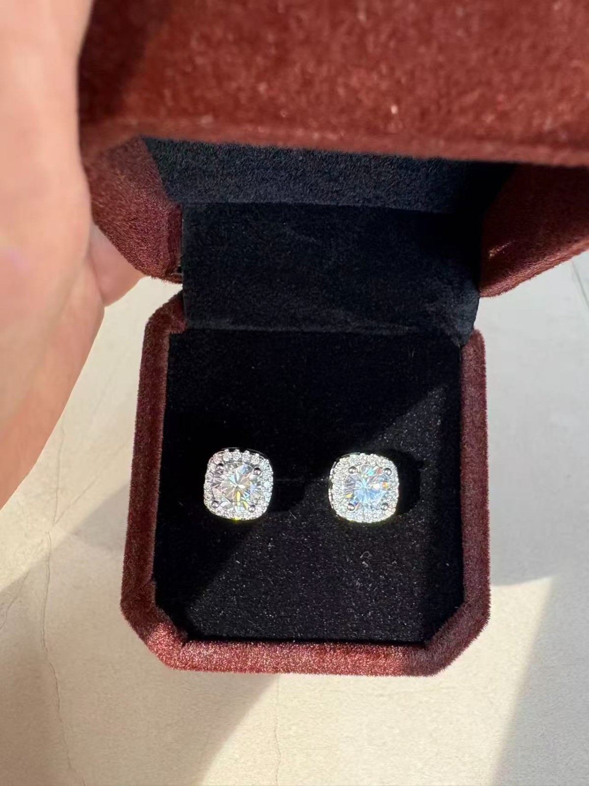 1.0 CT Moissanite Square Halo Stud Earrings 925 Silver Hip Hop Mens Ladies Iced.