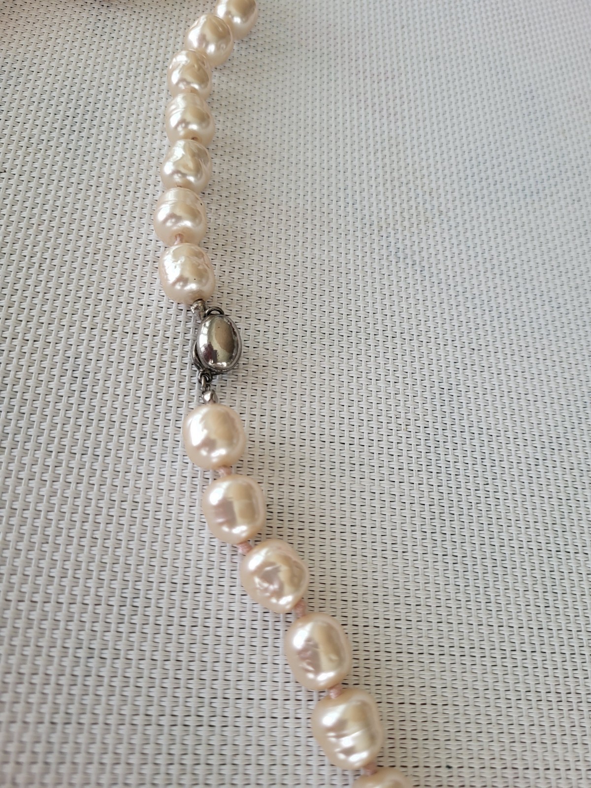Vintage Signed Les Bernard Baroque Faux Pearls Cream Hand Knotted 29”Necklace