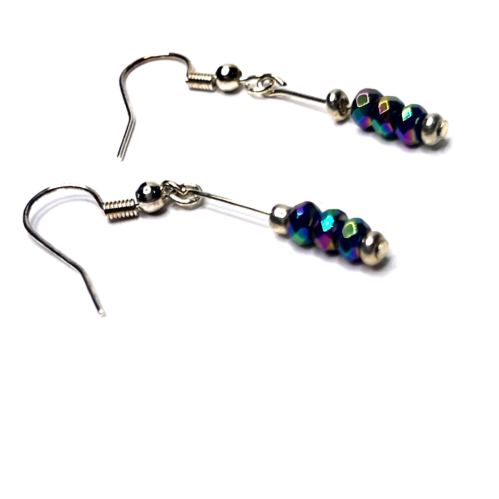 Earrings: 1.75in Hand Beaded Multicolor Glass & Gold Plated Bead Dangle/Drop