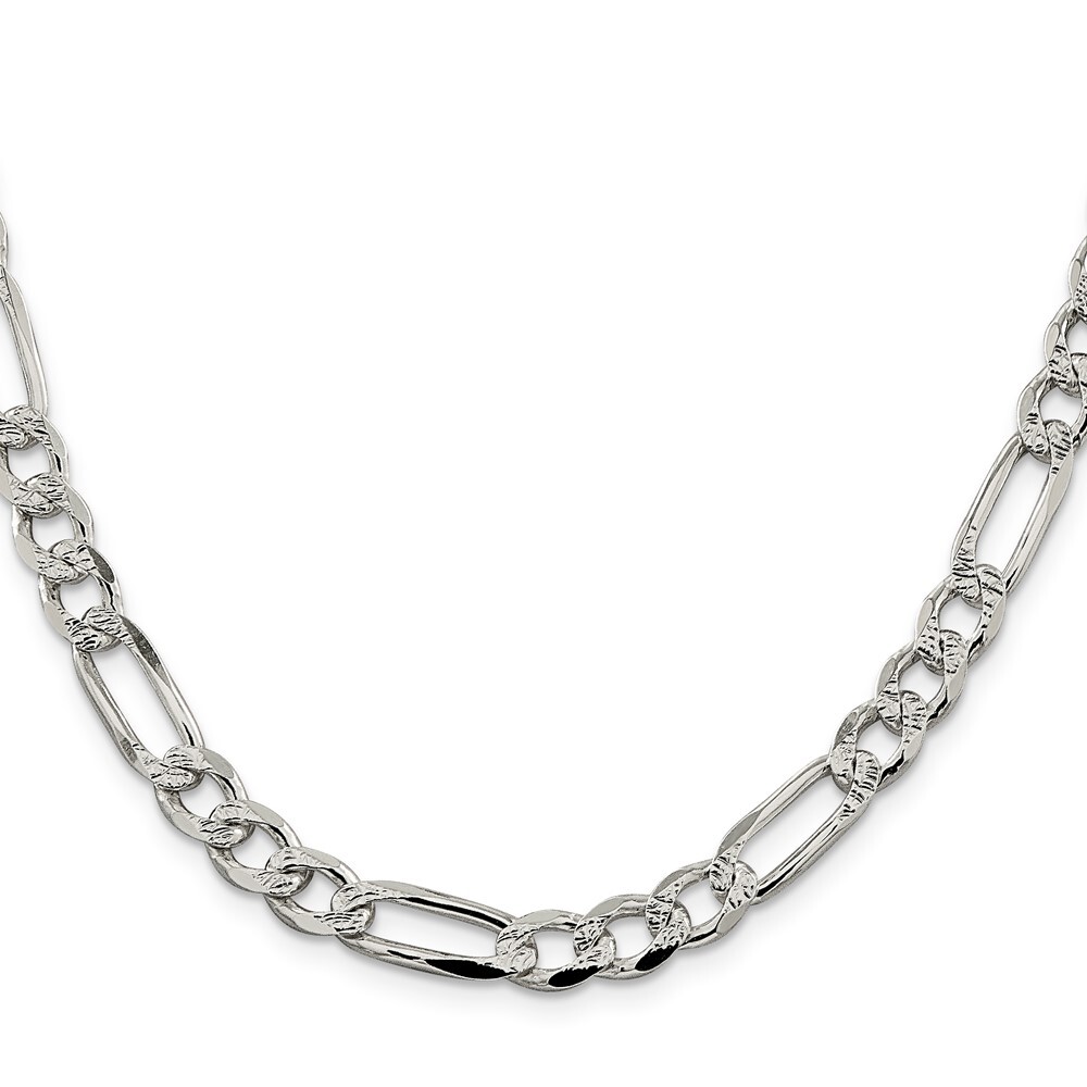 18″ Sterling Silver 7.25mm Pave Flat Figaro Chain Necklace