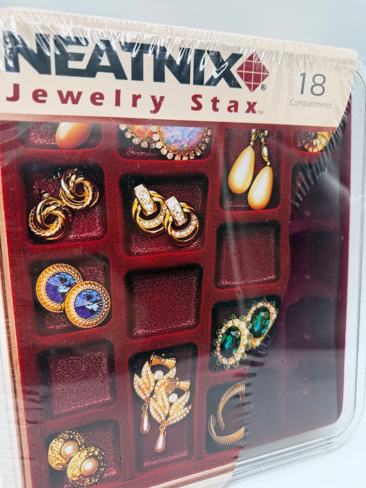 New NEATNIX Jewelry Stax 18 Compartment Slots Burgundy Red Drawer Organizer