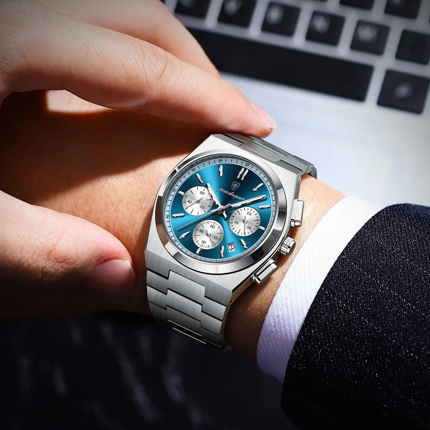 Luxury Man Quartz Chronograph Watch Waterproof Luminous Date 3Bar