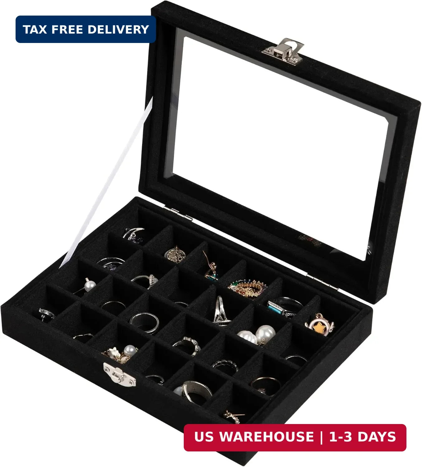 Frebeauty 24 Grid Jewelry Tray,Velvet Stud Earring Organizer,Small Jewelry Organ