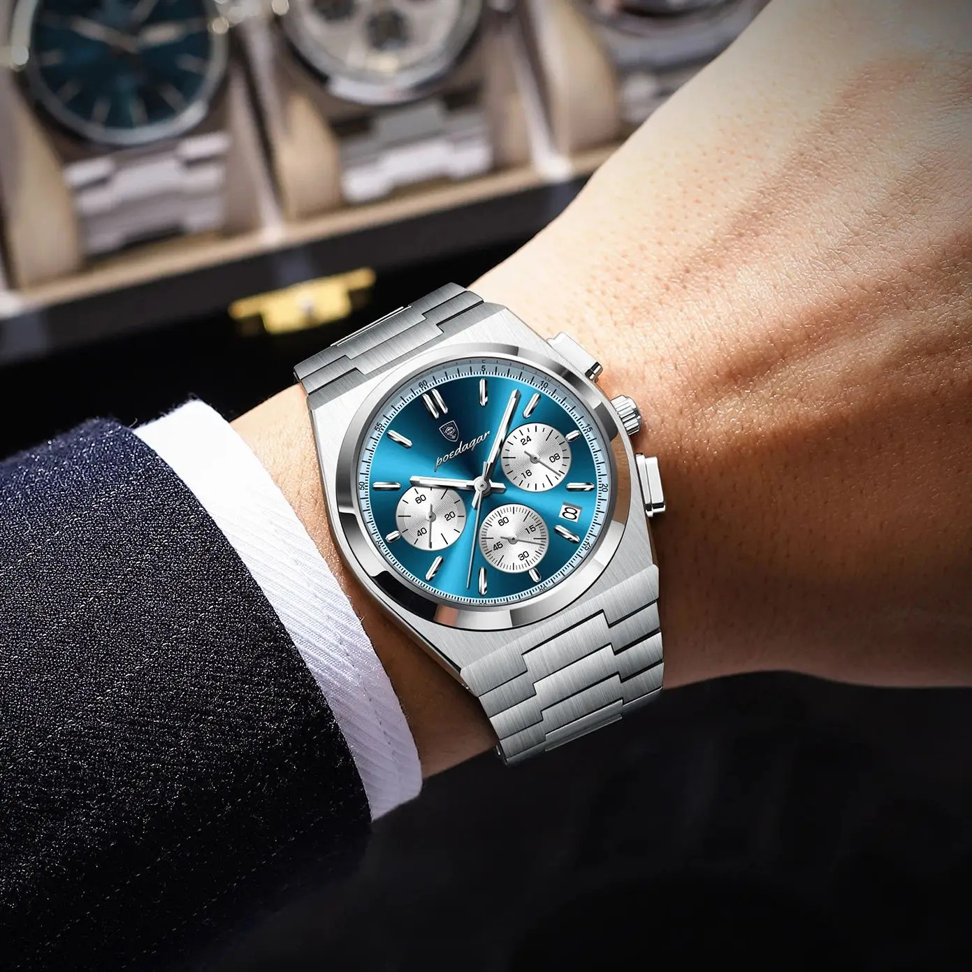 Luxury Man Quartz Chronograph Watch Waterproof Luminous Date 3Bar