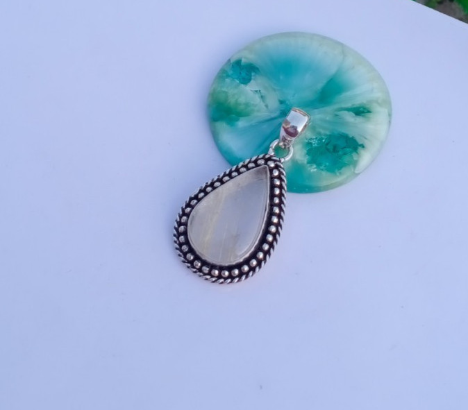 Beautiful Golden Rotile Gemstone 925 Sterling silver Handmade Jewelry For Women