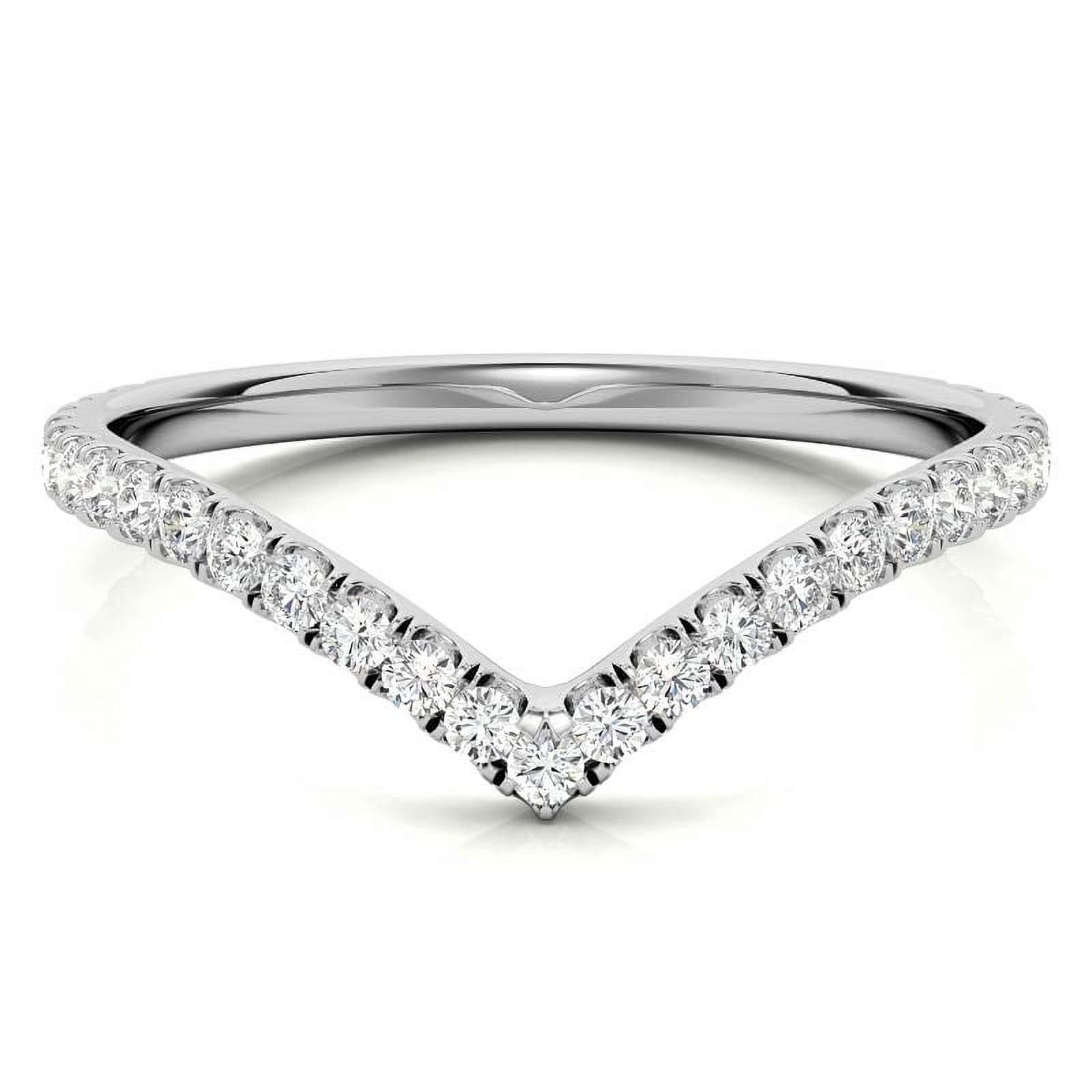 Round Lab Diamond V Shape Curved Chevron Stackable Wedding Band 14K White Gold