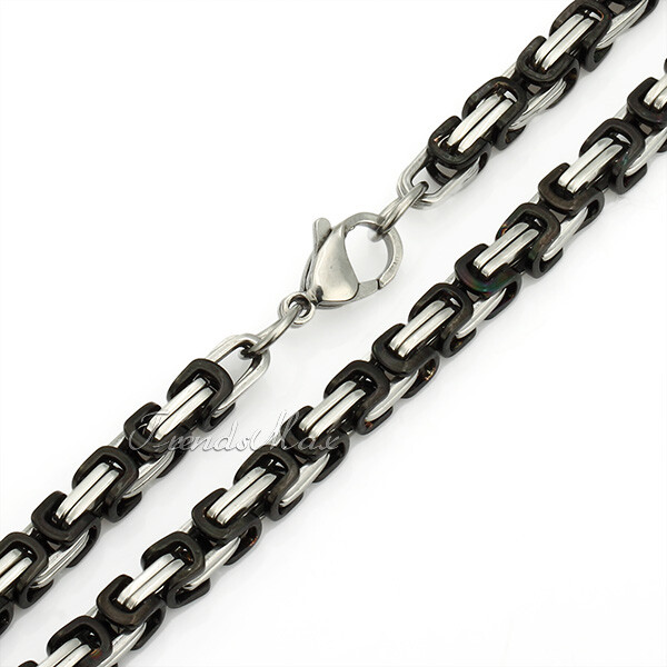5mm Men’s Black Silver Byzantine Necklace Chian Stainless Steel Jewelry 18-30″