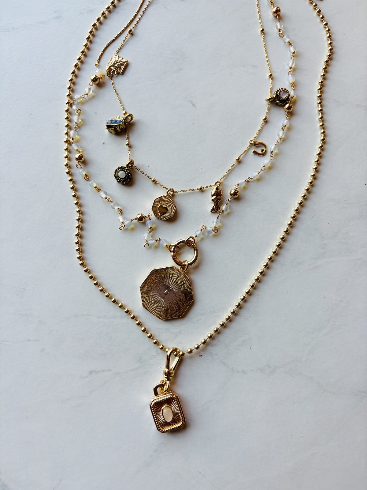 Rare! NWT Anthropologie Shades of Sea Layered Necklaces Delicate Charm Set of 3