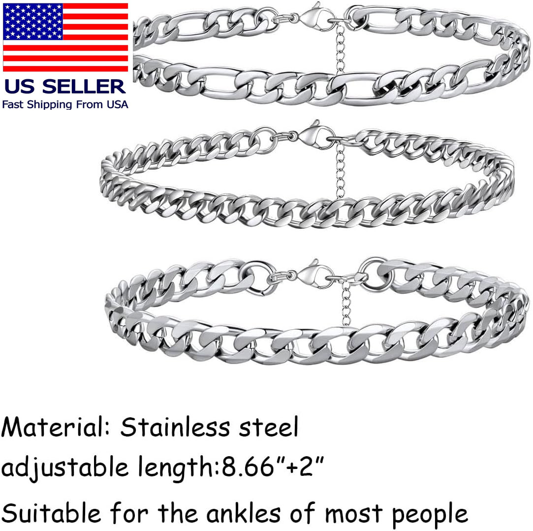 Silver Ankle Bracelets for Women Waterproof Stainless Steel Anklet Adjustable La