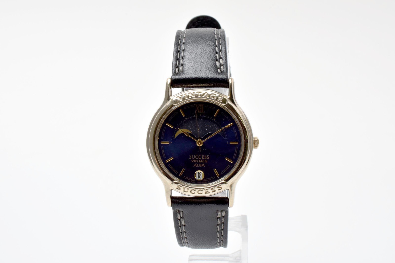 [NEAR MINT] Seiko Alba V338-6B60 Blue Moon Phase Date 30mm Qz Men’s Watch Japan
