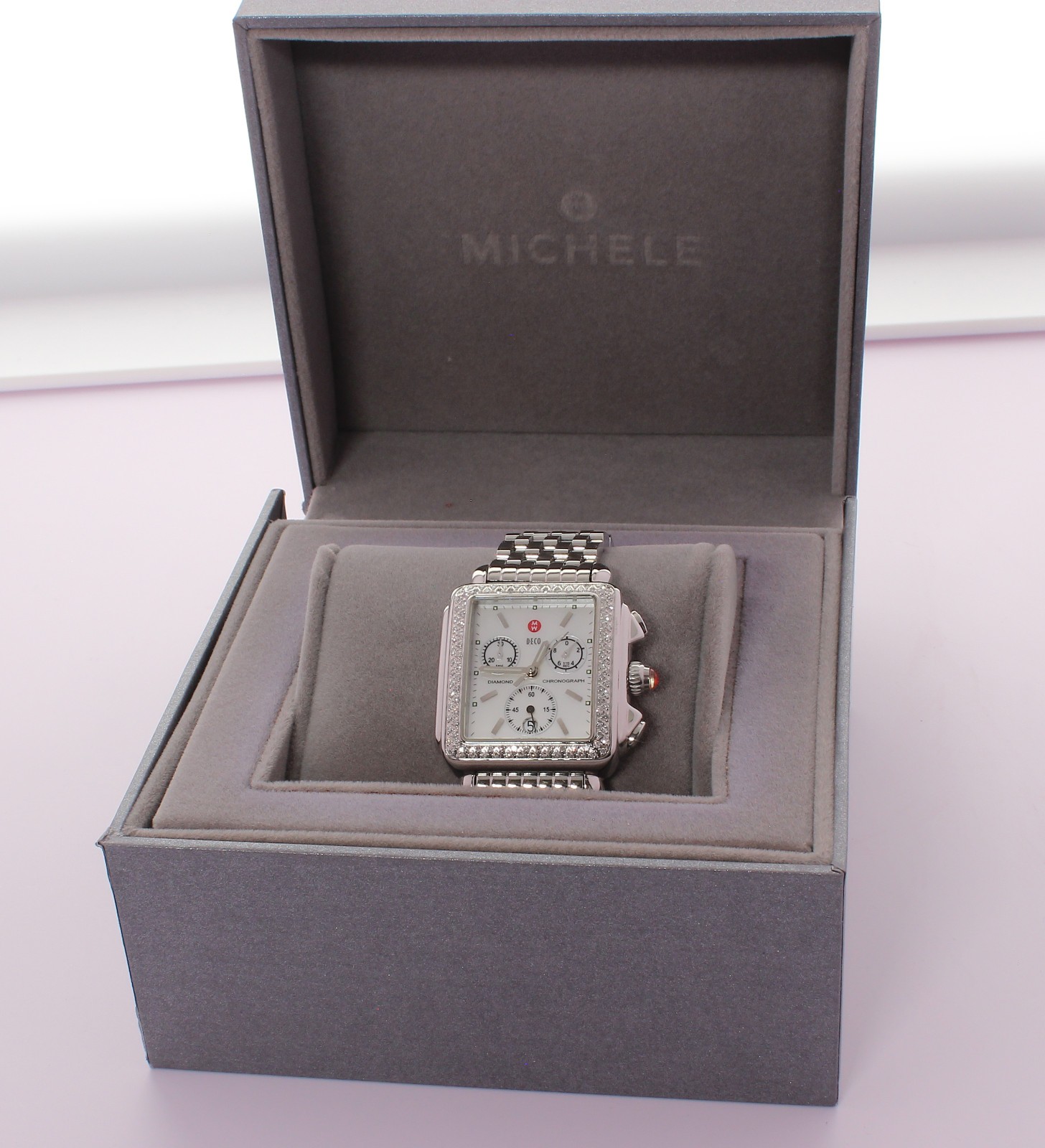MINT MICHELE DECO CHRONOGRAPH DAY DATE DIAMOND LADIES 36MM WATCH MW06P01A1046