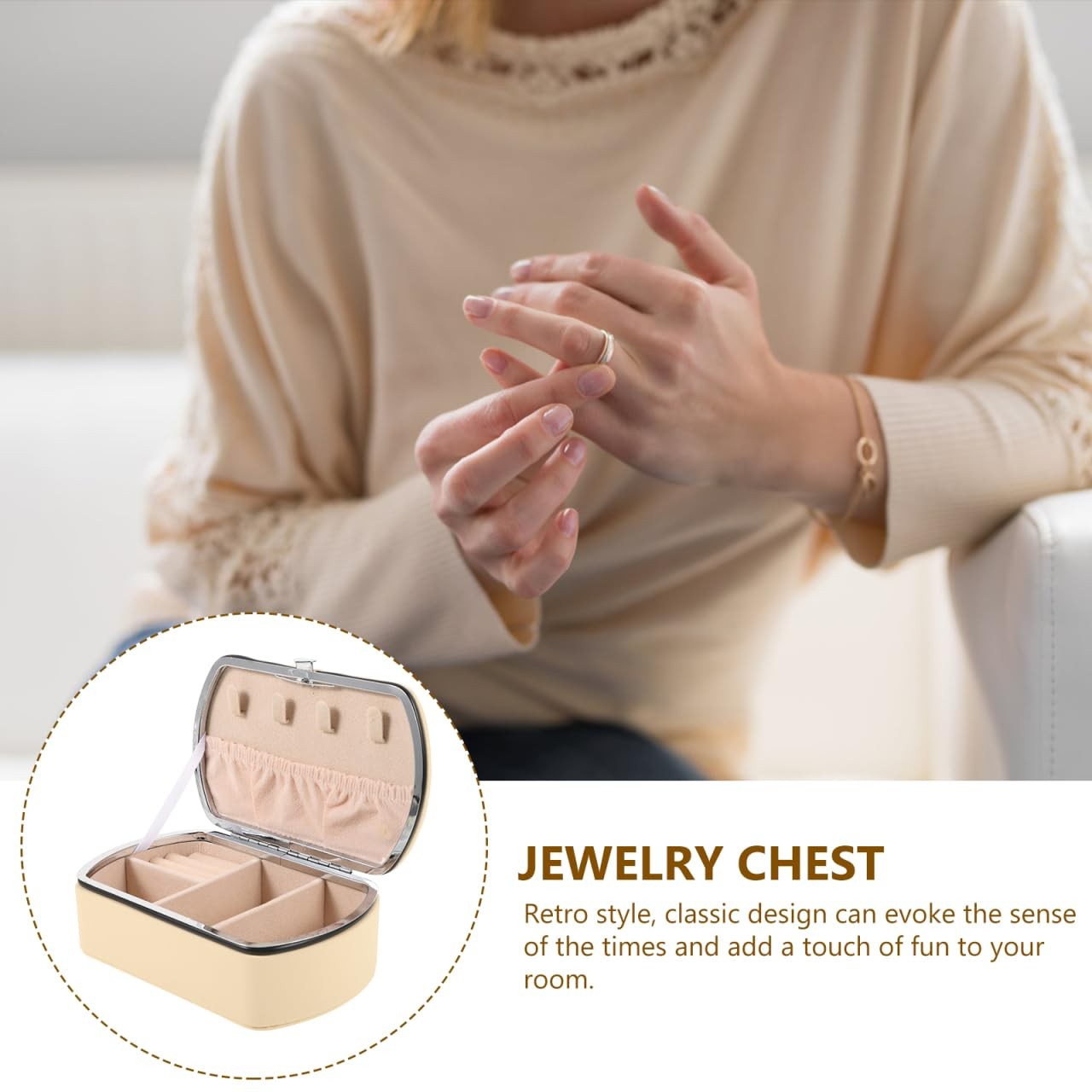FRCOLOR Travel Jewelry Box Small Case 14.20X8.50X5.00CM, Beige