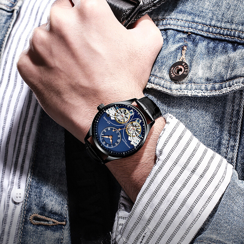 AILANG Men’s Watch Hollow Double Flywheel Automatic Mechanical Wristwatches