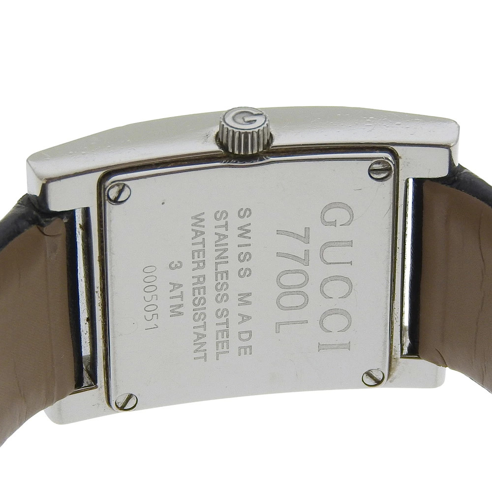 GUCCI Watch 7700L Stainless Steel Leather Quartz Analog Black Dial Ladies Used