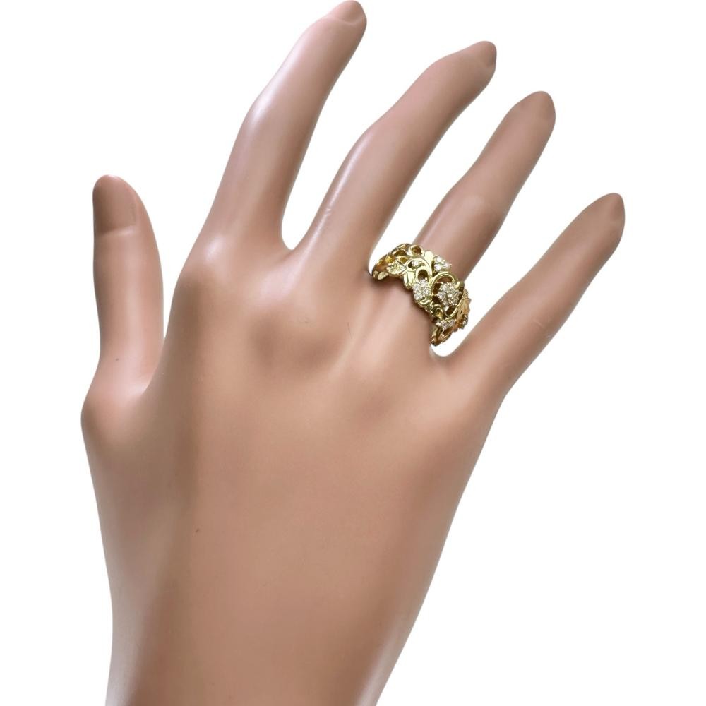 US 7.8 Flower motif diamond 0.27ct Ring K18 Gold 6.5g Women