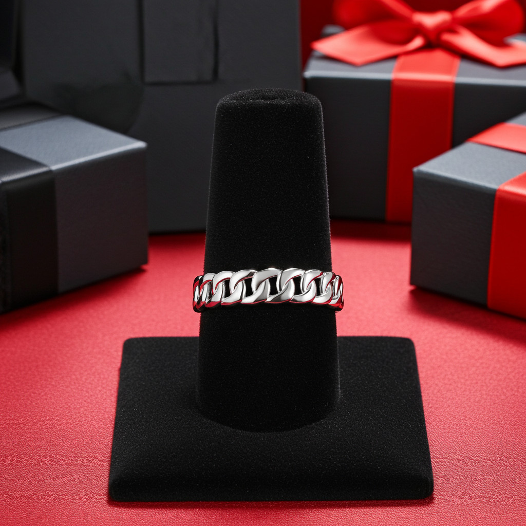 Lightweight White Gold Cuban Link Chain Band Ring 5mm Unisex Polished 10K ✨14K