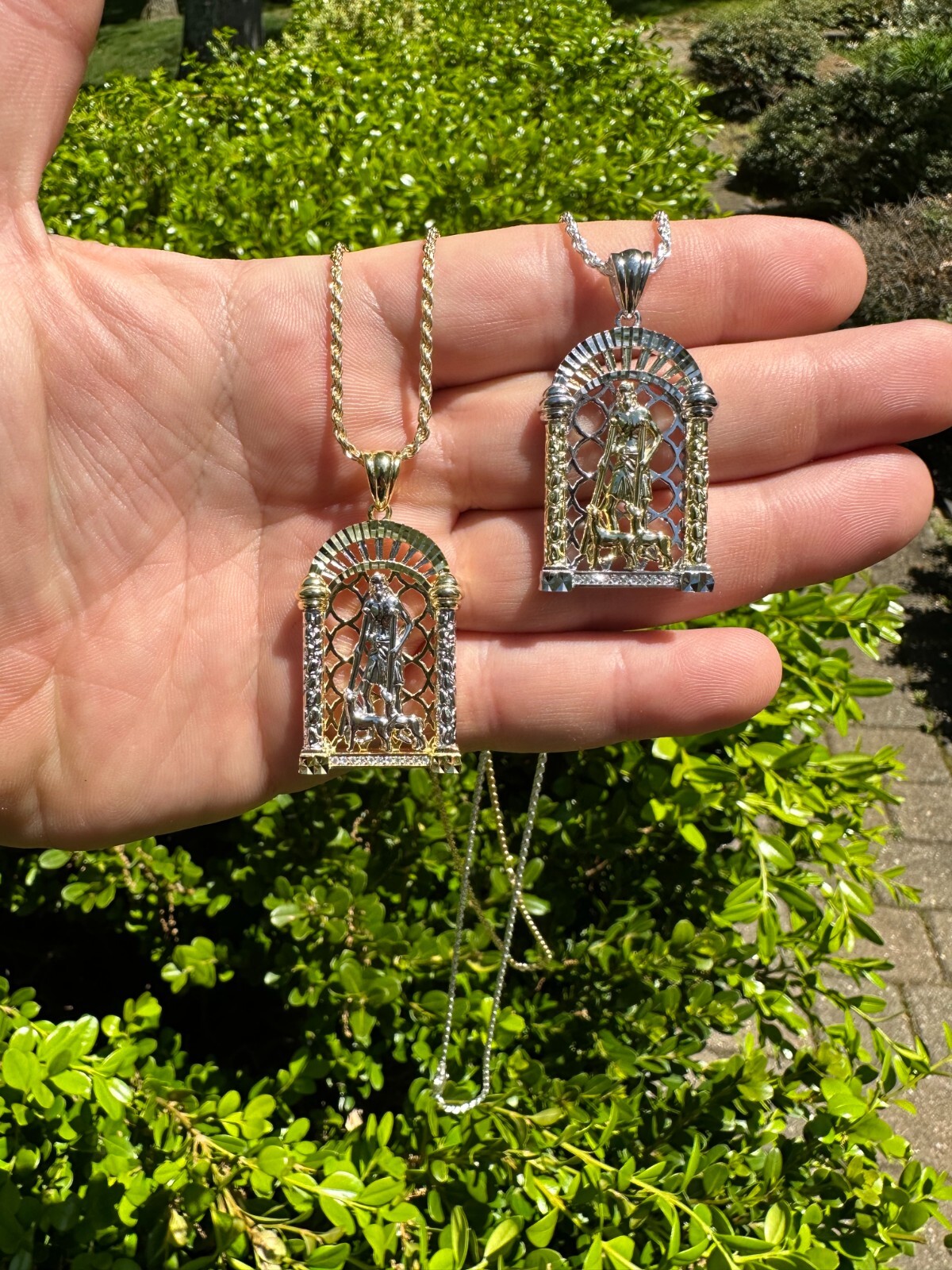 MOISSANITE St Lazarus Real 925 Silver / Gold Plated Saint Iced Necklace Pendant