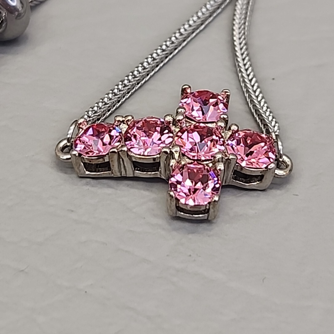 Cross Bracelet STS Karis Made with Swarovski Rose Crystals Pink Steel Mix