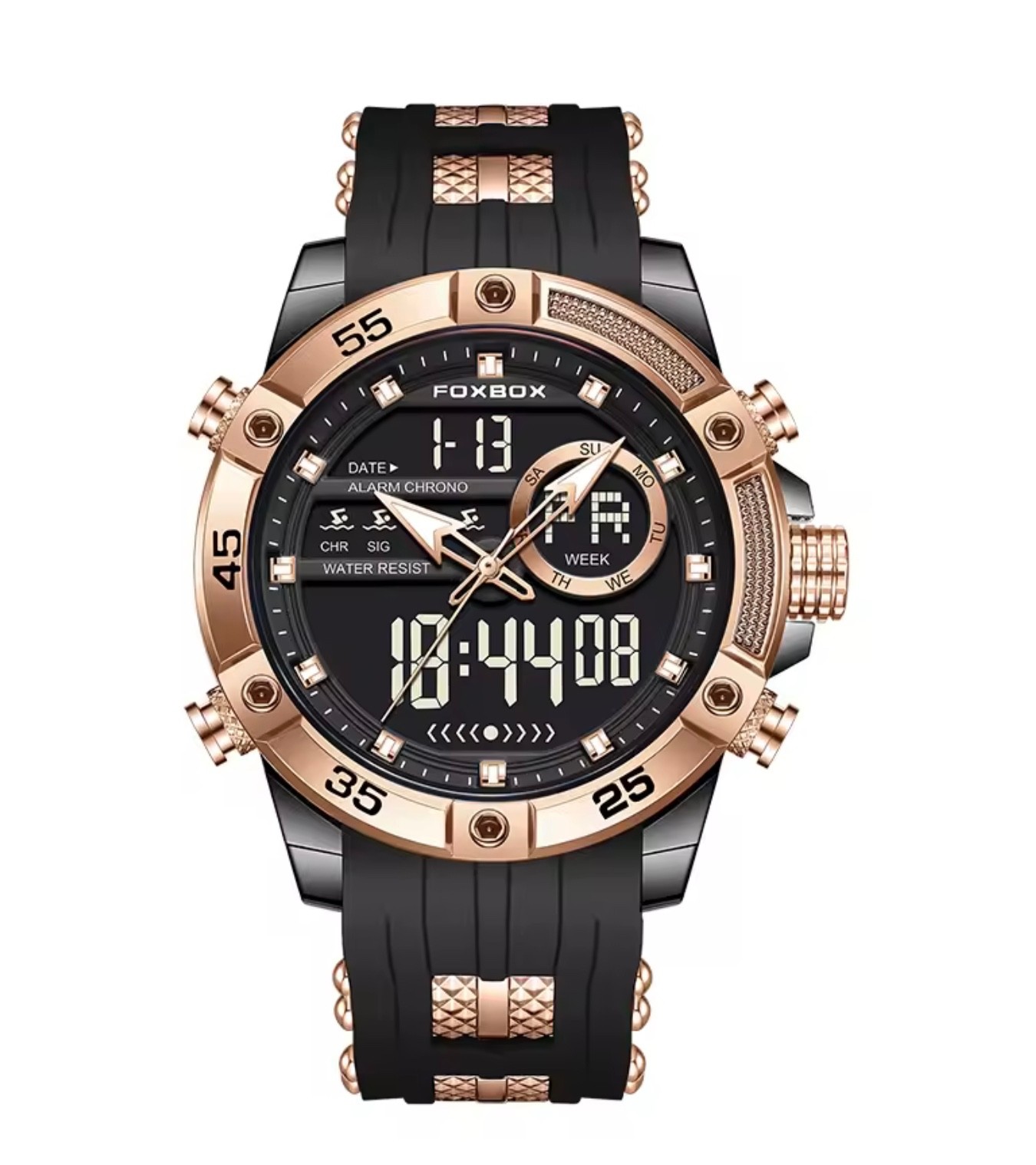 FOXBOX Mens Quartz Luxury Wristwatch Digital Analogue Rose Gold etc.