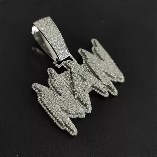 Real Moissanite 3.40Ct Round Cut Custom Name Men’s Pendant 14K White Gold Plated