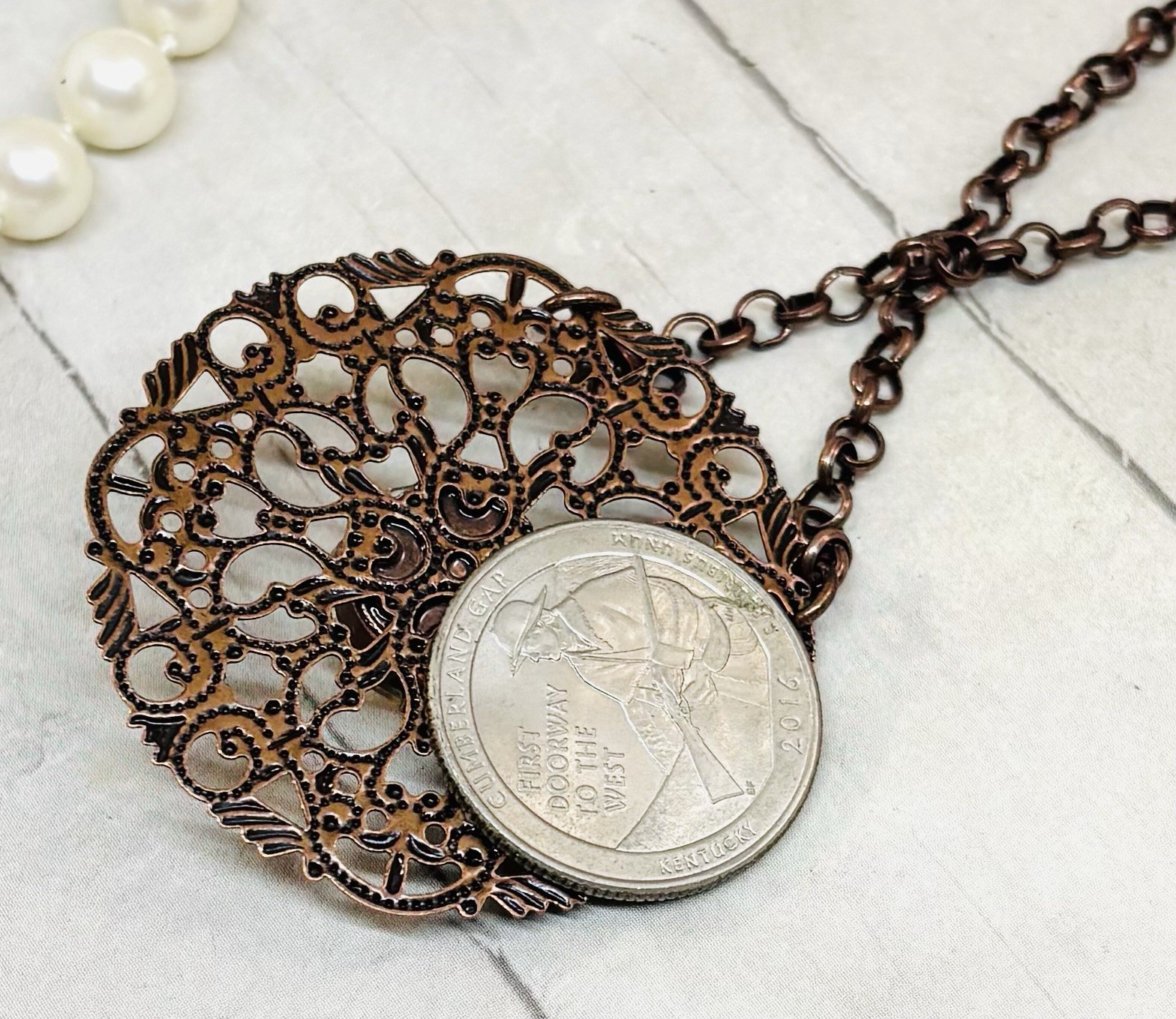 Antique Copper Plated Golden Shadow Cup Chain Filigree Lightweight Pendant