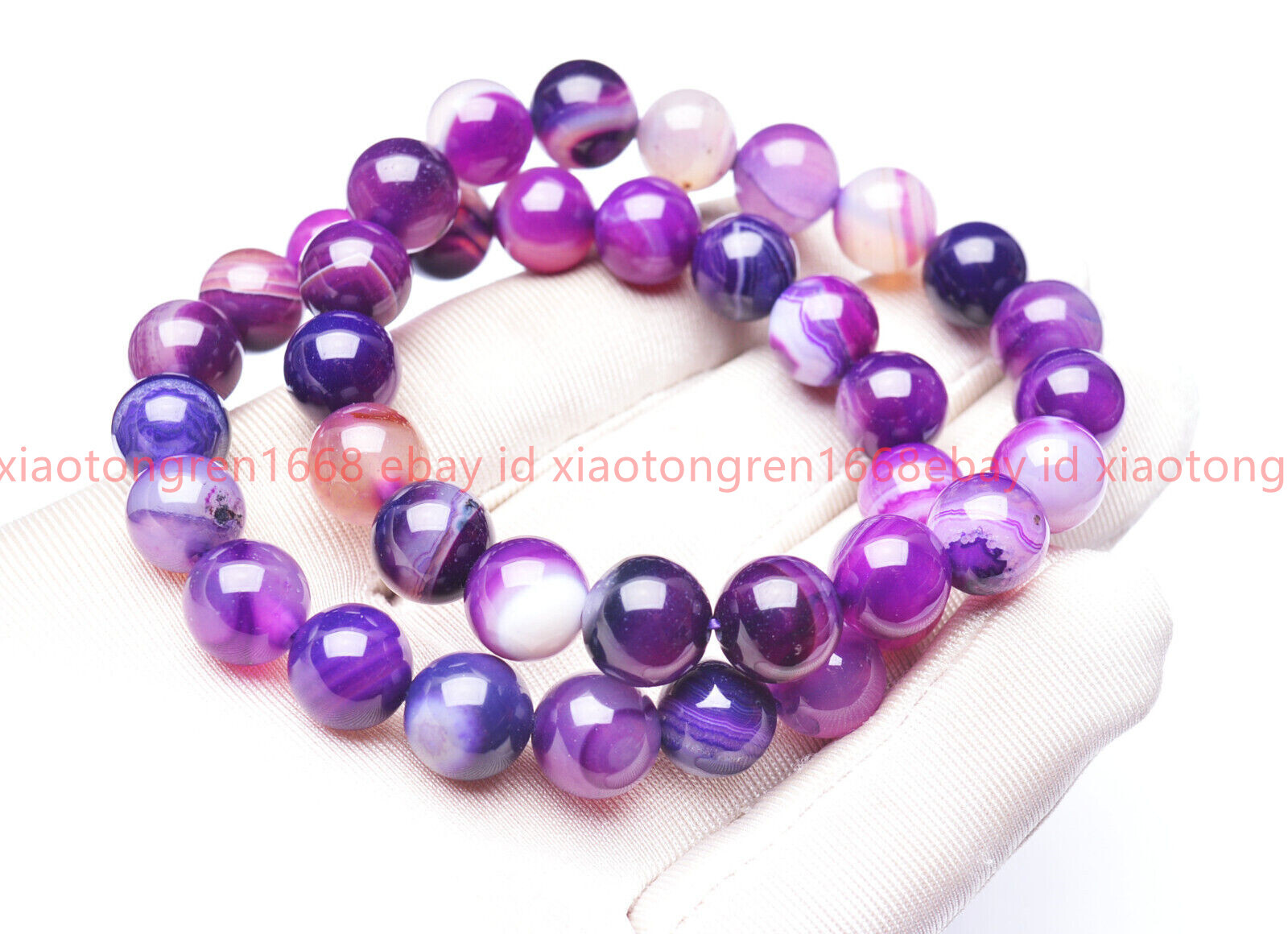 Natural 2 Pcs 6/8/10/12mm Purple Stripe Agate Gems Round Beads Bracelet 7.5in