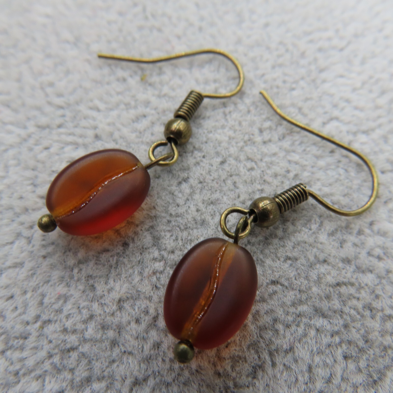 COFFEE LOVER Dangle Earrings Brown Czech Glass Bean Bronze Tone Artisan Gift