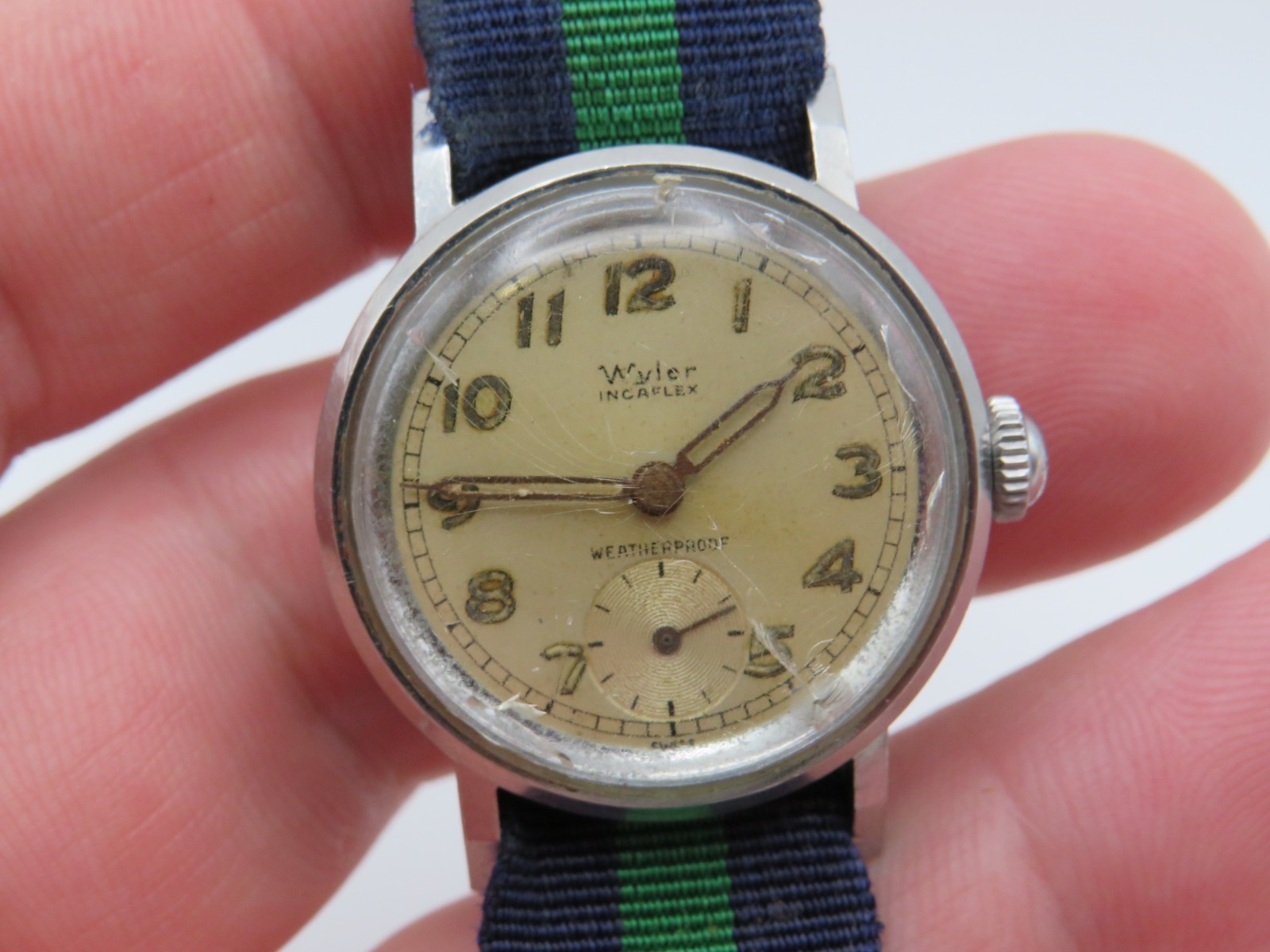 Vintage men’s military wristwatch Wyler Incaflex Waterproof running