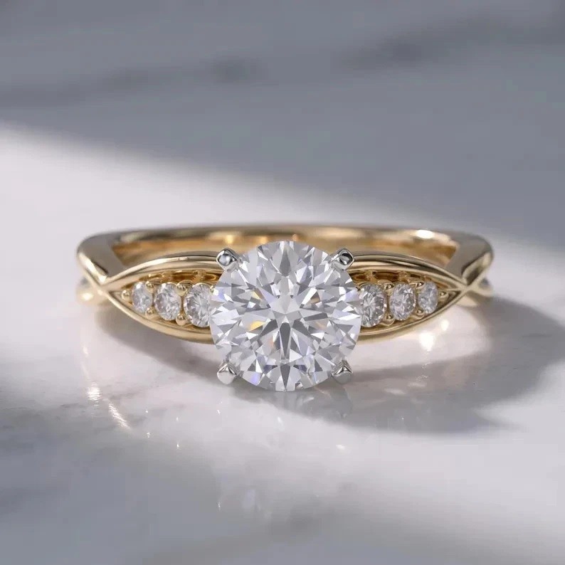 2.80CT Lab Grown Round Diamond Wedding Ring 14K Yellow Gold Valentine Gift