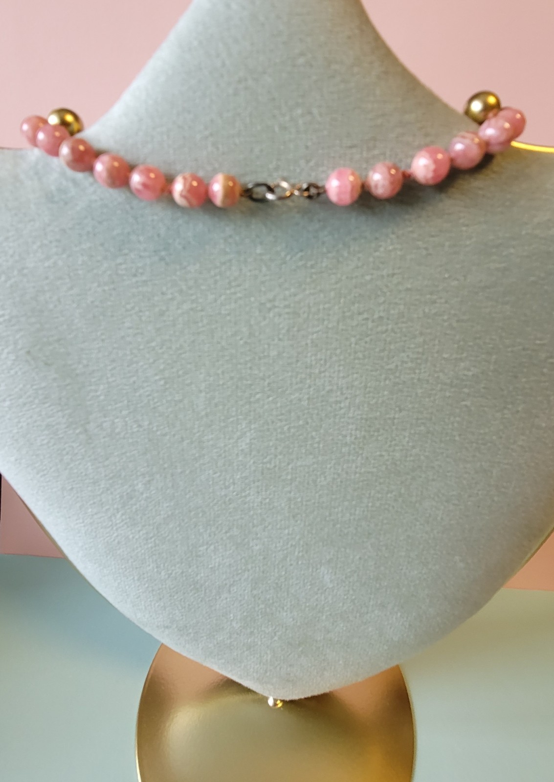 Vintage Genuine Rhodochrosite Bead Pearl Knotted Necklace