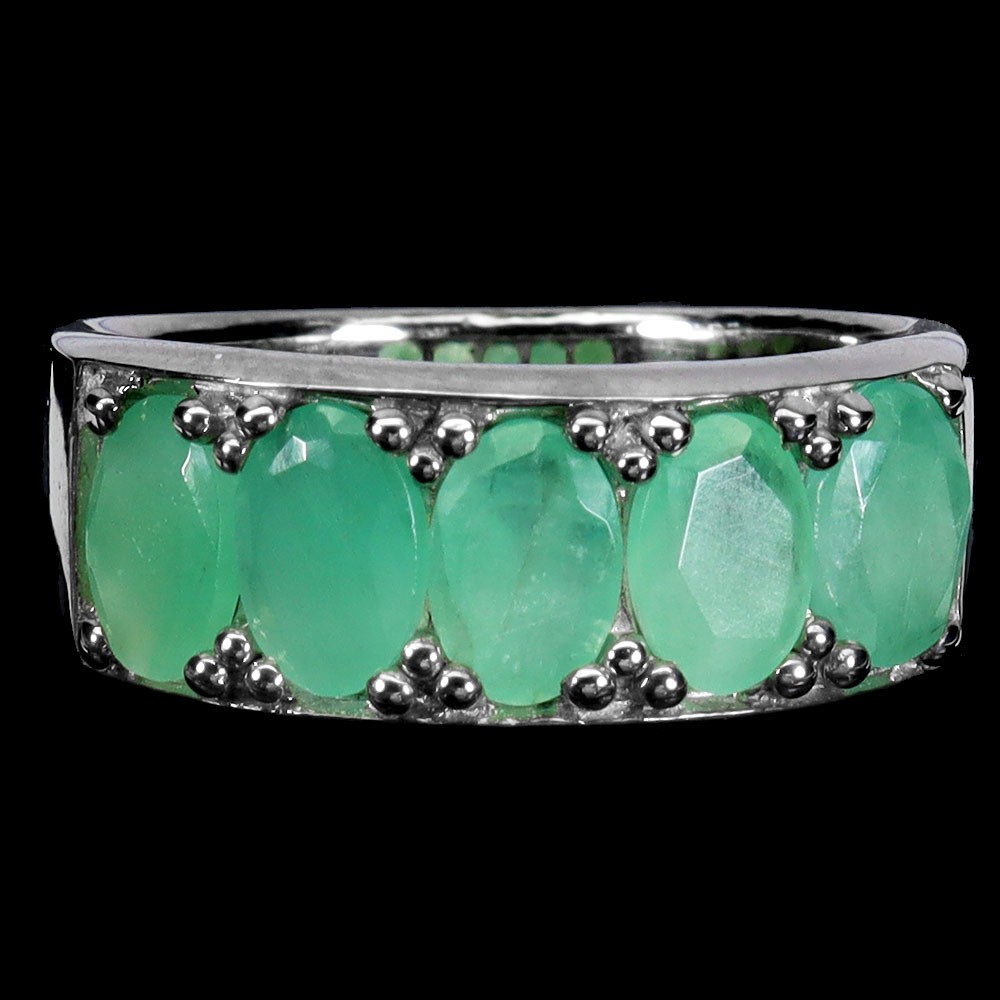 925 Sterling Silver Ring Oval Emerald 6x4mm Natural Gemstone Jewelry Size 8