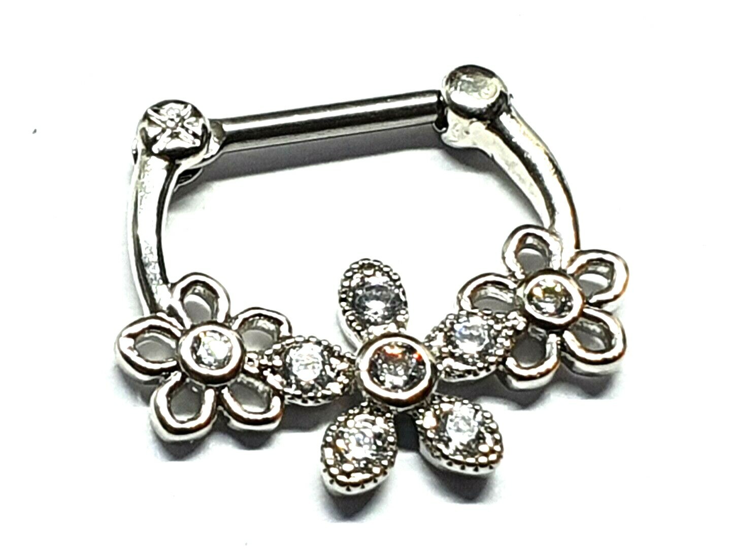 Daisy Flower Septum Floral CZ Piercing Clicker 16g (1.2mm) 316L Surgical Steel