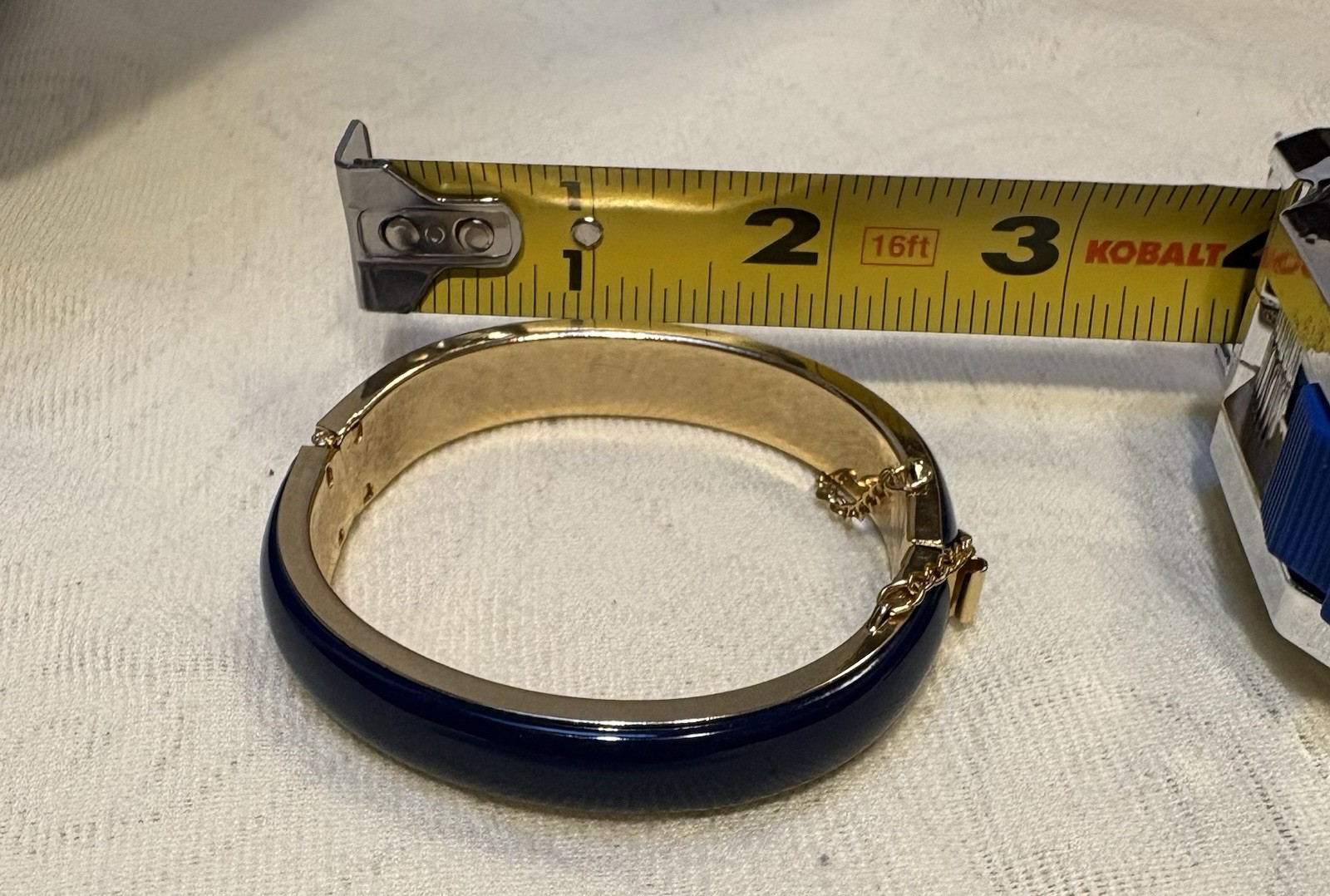 Vintage Napier Hinged Cuff Bracelet With Safety Chain Blue Gold Tone Not Signed