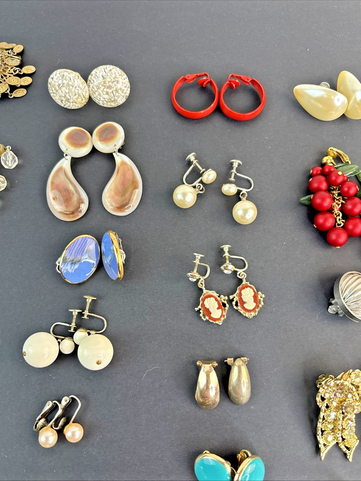 Lot of 62 Clip-on Screw Back Earrings Vintage 1940’s-1970’s Mixed Metals Cluster
