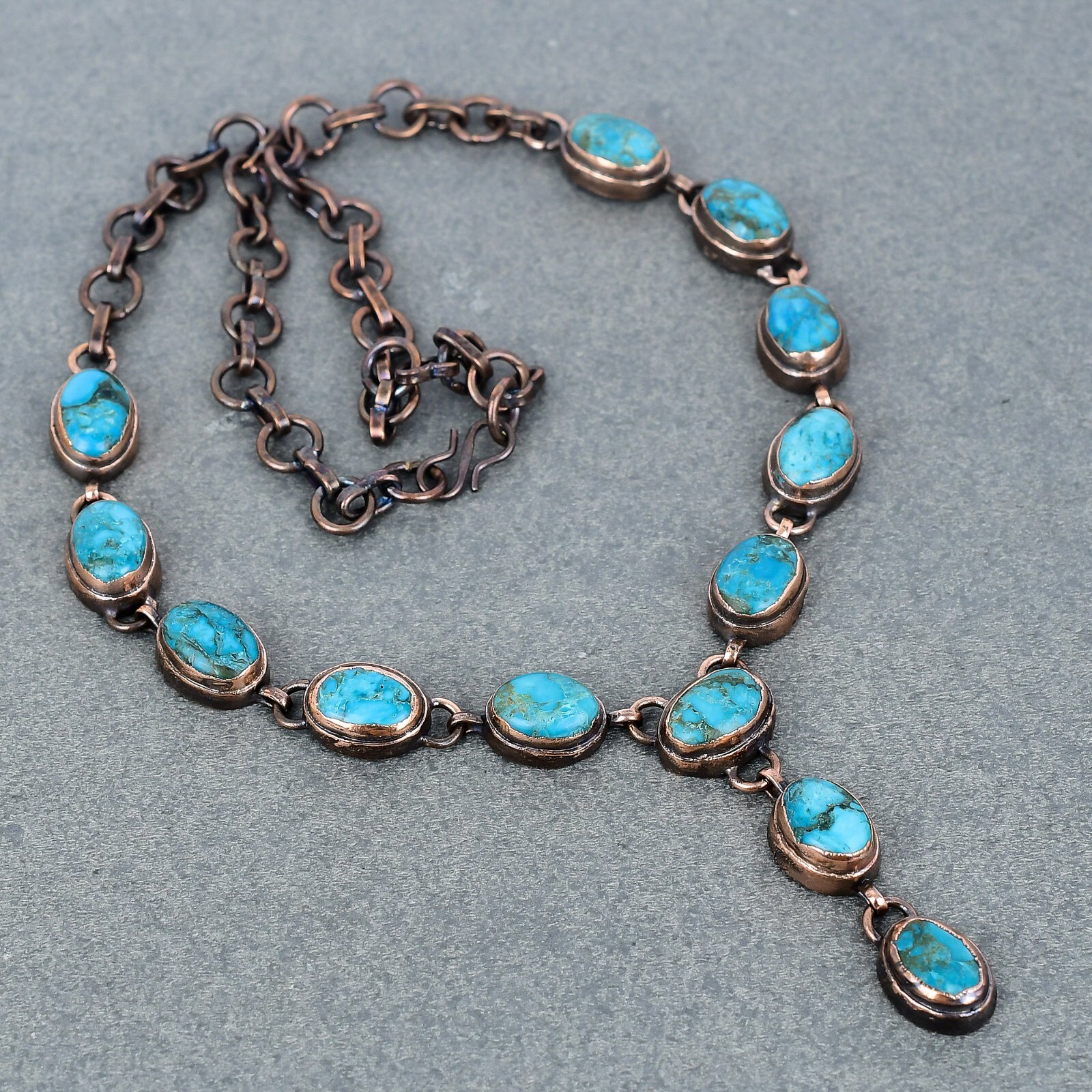 Copper Oval Tibetan Turquoise Stone Electroformed Ethnic Chain Necklace Jewelry