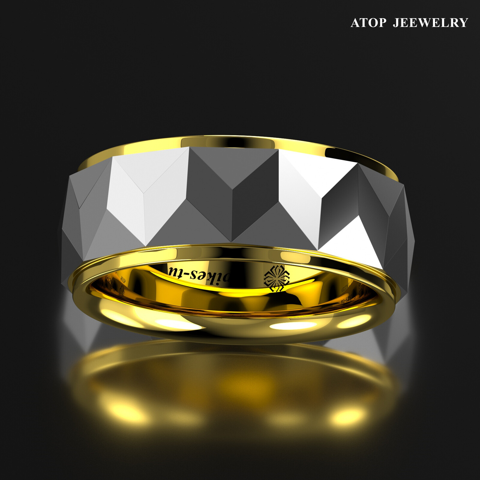 8mm Silver Rhombus Plated Metal Tungsten Ring Gold Wedding Band Men Jewelry