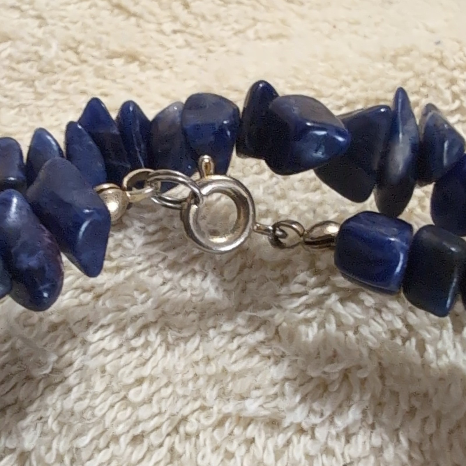 Blue Stone Chip Beaded Strand Necklace Ball/Bead Chain w/ Barrel Clasp