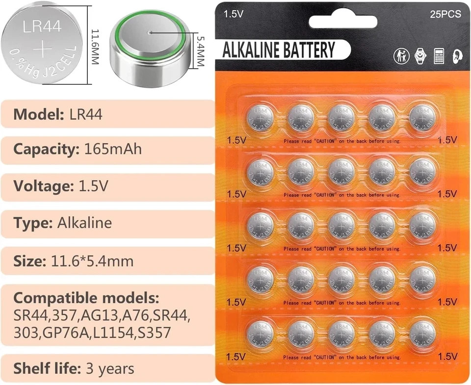 50 Pack LR44 Batteries, AG13 357 303 SR44 a76 Lr44 Button Cell Batteries, 1.5v B